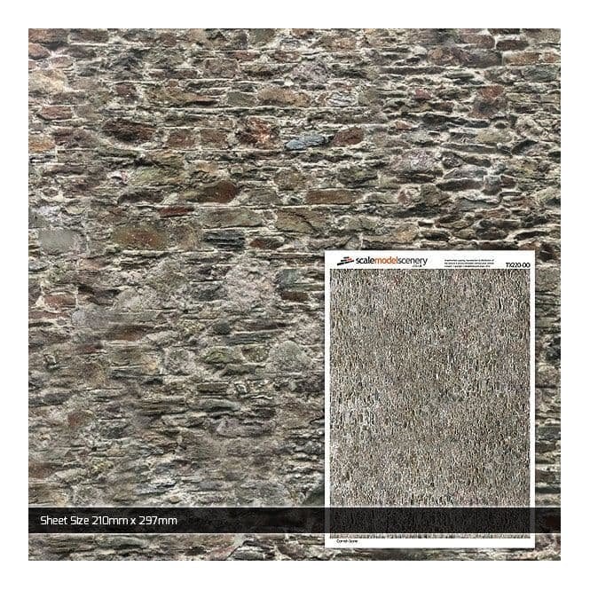 Scale Model Scenery Old Stone Wall Texture Paper (Pk of 5) (OO)