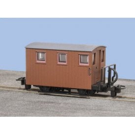 OO-9 Ffestiniog 4-Wheel Quarryman's Coach, 1 Balcony, Brown