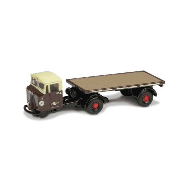 Oxford Diecast Scammell Mechanical Horse Flat Trailer GWR (TT)