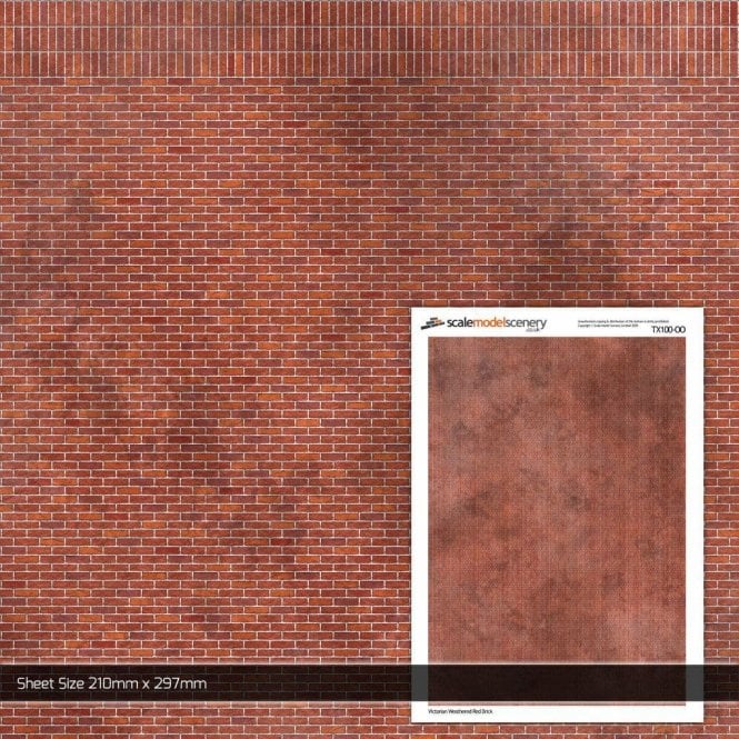 Scale Model Scenery Victorian Weathered Red Stretcher Brick Texture Paper (Pk5) (OO)