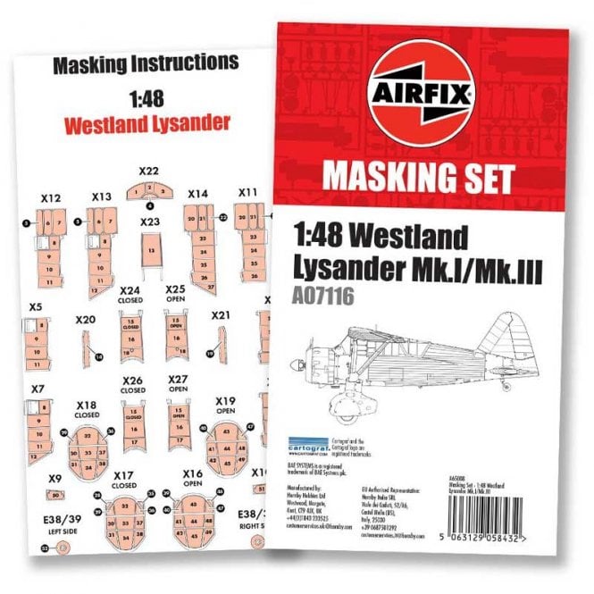 Airfix Westland Lysander Mk1/Mk3 Masking Set (1:48)