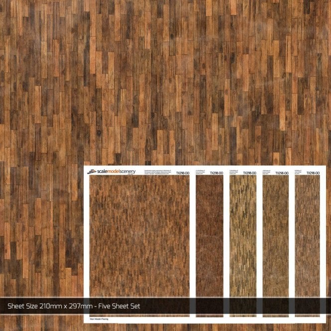 Scale Model Scenery Worn Wooden Flooring Texture Paper (Pk of 5) (OO)
